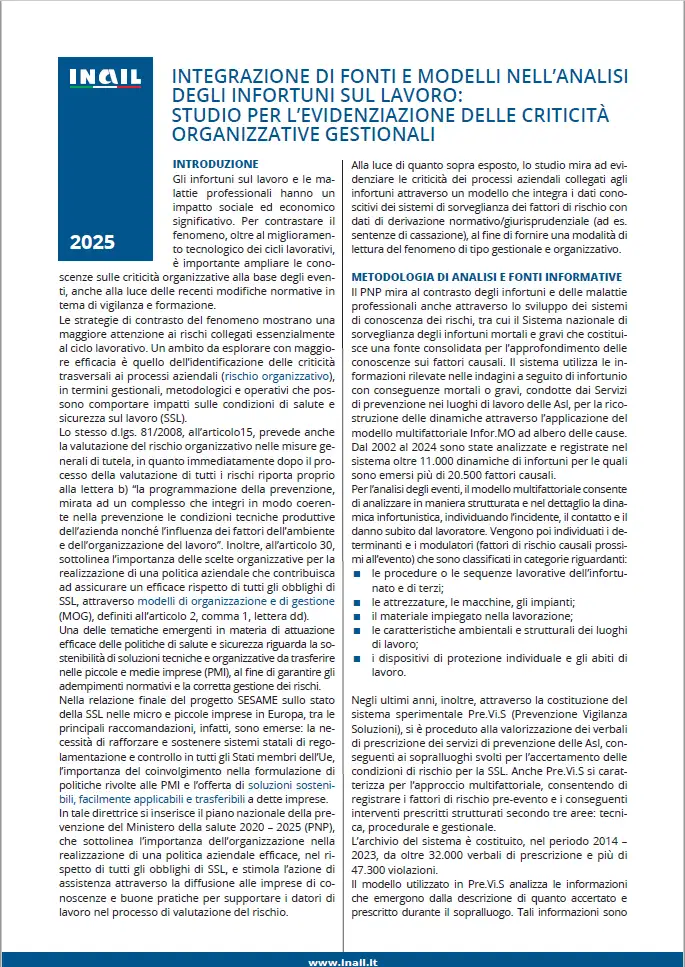 Integrazione di fonti e modelli nell’analisi degli infortuni sul lavoro